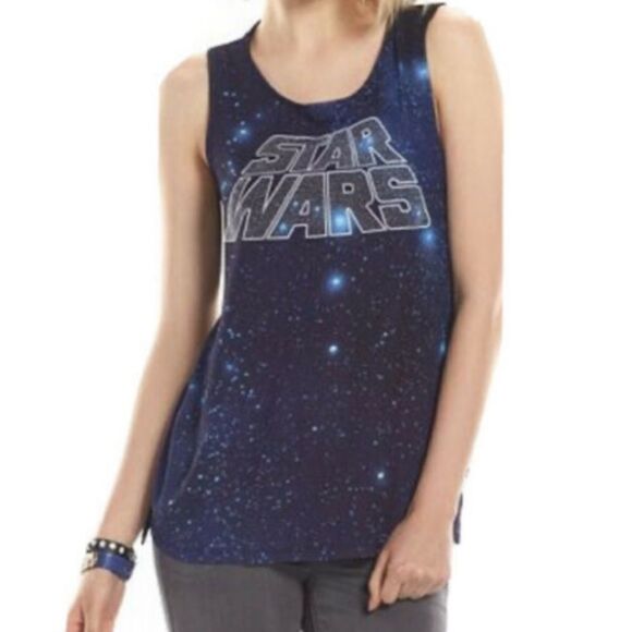 Rock and Republic Star Wars Glitter Tank Top Blue - Picture 1 of 12